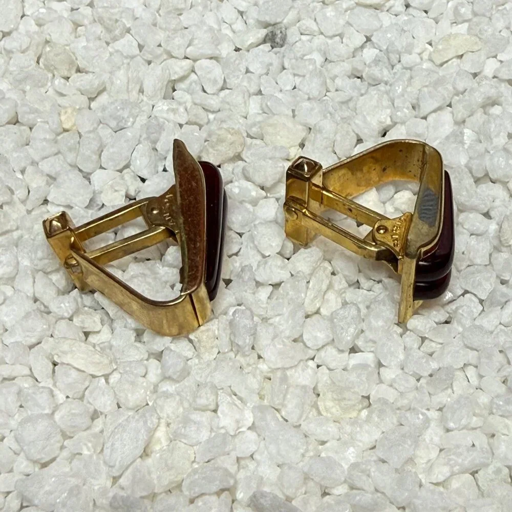 Vintage Mid-Century Anson Gold-Tone Cufflinks Red Lucite Inlay
